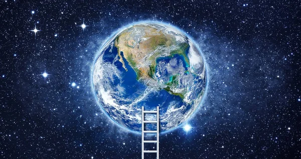 Εννοιολογική εικόνα με σκάλα που οδηγεί στη γη — Φωτογραφία Αρχείου