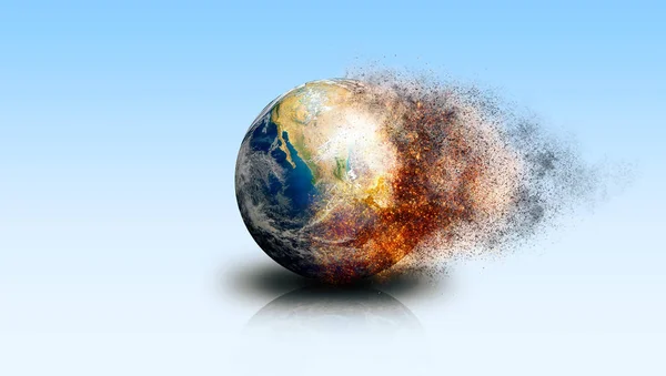 Planet bumi di pesawat biru yang terisolasi. Global Warming and Pollution — Stok Foto