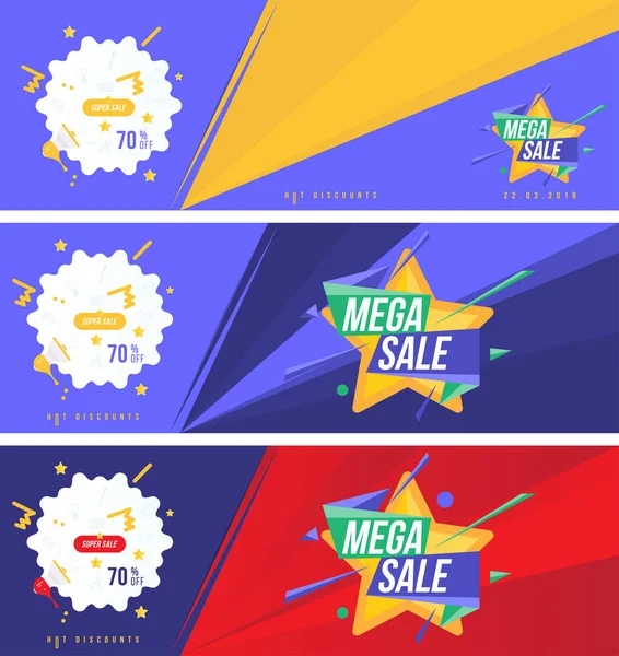 Super Sale Discount Set Horizontal Banners Template Design Advertising Poster — Stock Vector