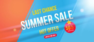 Yaz Satılık 50 indirim kapalı. Yatay Banner şablon tasarım reklam ve ışık efektleri ile poster için. Düz vektör çizim Eps 10.