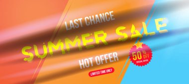 Yaz Satılık 50 indirim kapalı. Yatay Banner şablon tasarım reklam ve ışık efektleri ile poster için. Düz vektör çizim Eps 10.