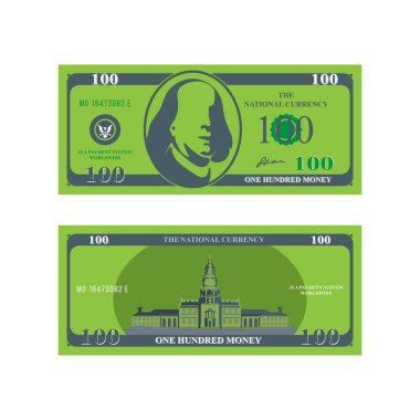 Yüz dolarlık banknot ön ve arka. Düz vektör çizim Eps10.