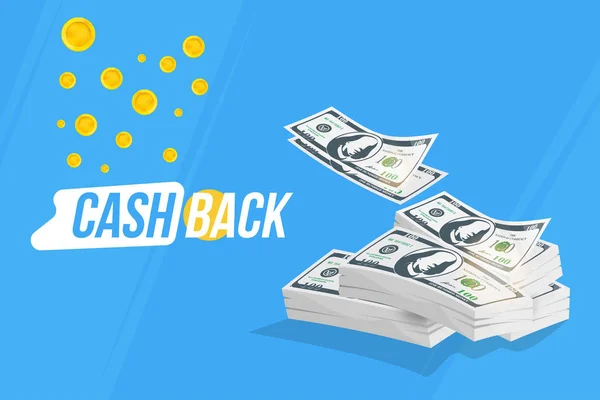 Cash Back Banner Mit Geldbündel Und Symbolmünzen Das Konzept Der — Stockvektor