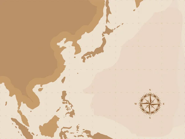 Brown Retro Mapa Mundial Com Bússola Ilustração Vetorial Plana Eps10 —  Vetores de Stock