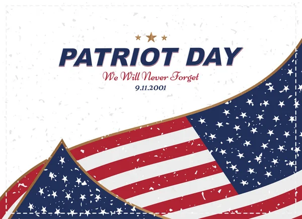 Patriot Day september 11. 2001 We will never forget. Typography with the flag of the USA on a white background. Vector font combination to the day of memory of the American people. Flat element EPS 10.
