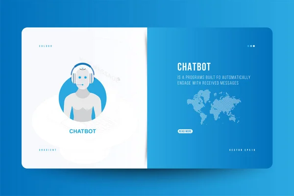 Шаблон Дизайна Сайта Landing Page Иконкой Chatbot Технологической Картой Мира — стоковый вектор