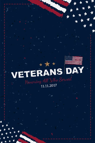 Veterans Day. Greeting card with USA flag on background with texture. National American holiday event. Flat vector illustration EPS10.