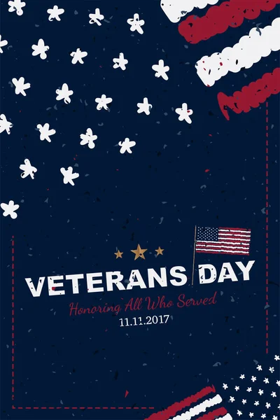 Veterans Day. Greeting card with USA flag on background with texture. National American holiday event. Flat vector illustration EPS10.