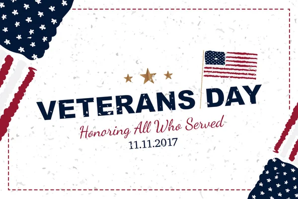 Veterans Day. Greeting card with USA flag on background with texture. National American holiday event. Flat vector illustration EPS10.