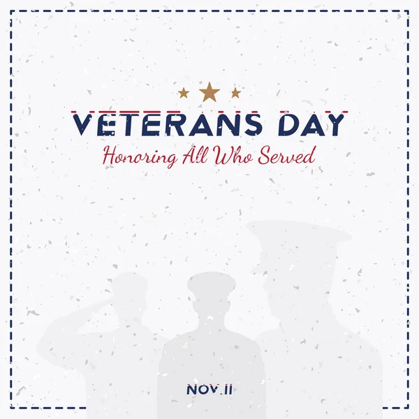 Fröhlicher Veteranentag Grußkarte Mit Soldat Hintergrund Nationaler Amerikanischer Feiertag Flache — Stockvektor