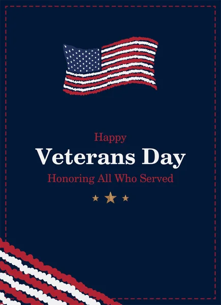 Veterans Day. Greeting card with USA flag on background. National American holiday event. Flat vector illustration EPS10.
