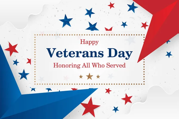 Veterans Day. Greeting card with font inscription on a starry background. National American holiday event. Flat vector illustration EPS10.