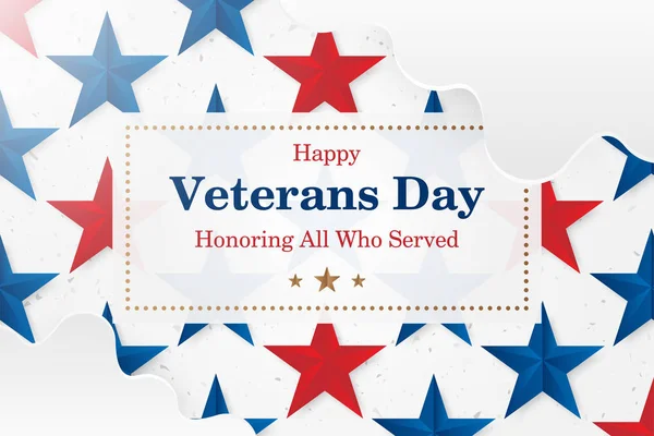 Veterans Day. Greeting card with font inscription on a starry background. National American holiday event. Flat vector illustration EPS10.