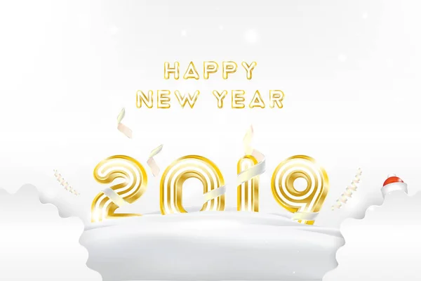 Postcard Happy New Year 2019 Original Gold Shining Font Creative — Stock Vector