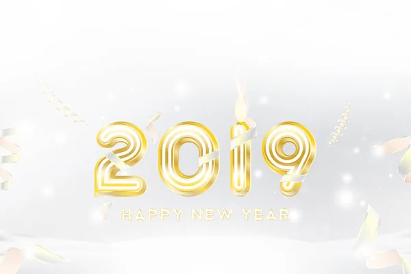 Cartão Postal 2019On Christmas New Year Background Original Gold Shining —  Vetores de Stock