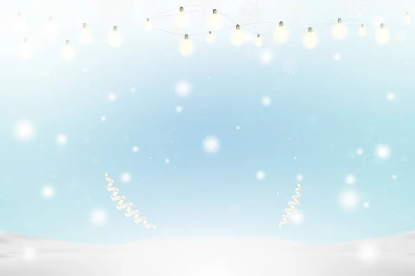 吹きだまりの雪と光の花輪リボン クリスマスと新年の背景 フラット ベクトル図 Eps10 — ストックベクタ