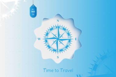 Seyahat zamanı. Satış ve özel fırsat 25 Turizm ile banner. Kavramı mavi bir arka plan üzerinde vintage pusula ile.