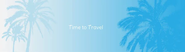 Seyahat zamanı. Ve mavi bir arka plan Turizm için tropikal palmiye ağaçlarının silüetler ile banner. — Stok Vektör