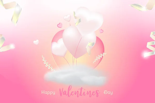 Valentinstag Grußkarte Vorlage Festkonzept Mit Rosa Herzen Und Lichteffekten Auf — Stockvektor
