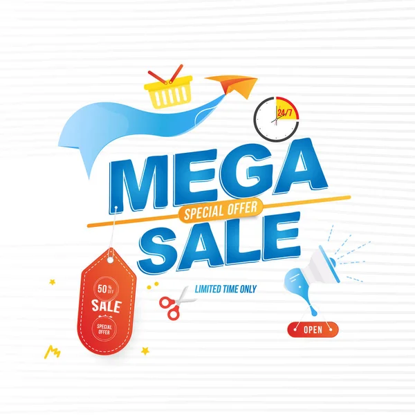 Mega Sale Design Modelo Banner Com Ícones Para Loja Alto — Vetor de Stock