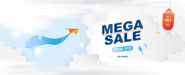 Banner Pagina Web Offerta Speciale Mega Sale Aereo Con Nastro — Vettoriale Stock