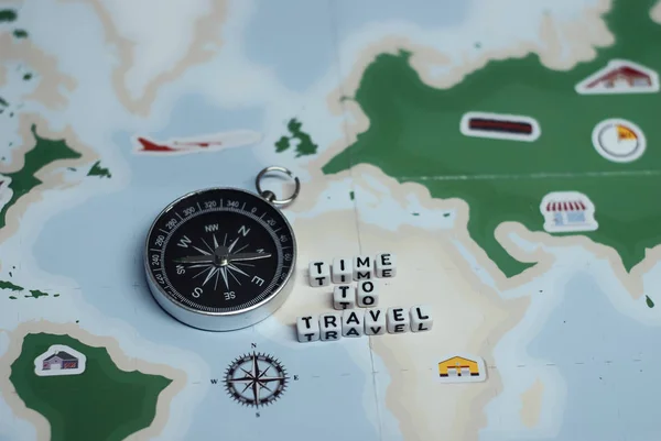 Time to Travel. Idea for tourism with compass and map. Concept on the theme of flights