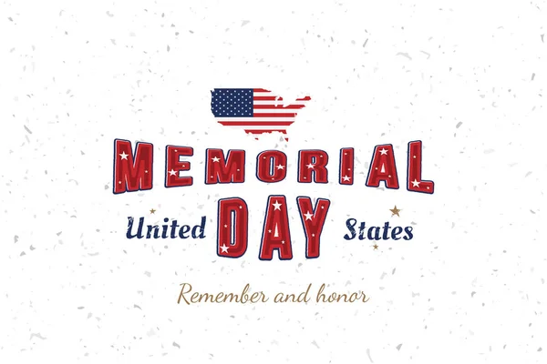 Happy Memorial Day. Greeting card with original font and USA map and flag. Template for American holidays. Flat illustration EPS10