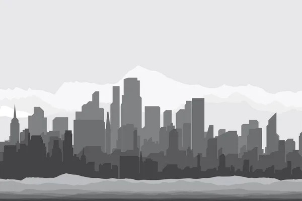 Silueta de la ciudad sobre un fondo claro. Ilustración vectorial plana — Vector de stock