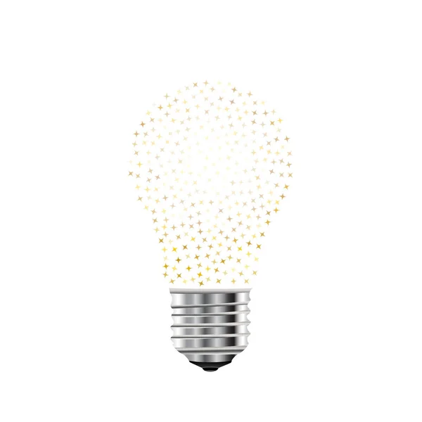 Concept on the idea. Light bulb with many small stars and light effect. — Stock Vector