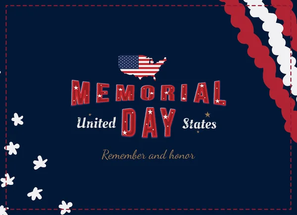 Happy Memorial Day. Greeting card with original font and USA map and flag. Template for American holidays. Flat illustration EPS10