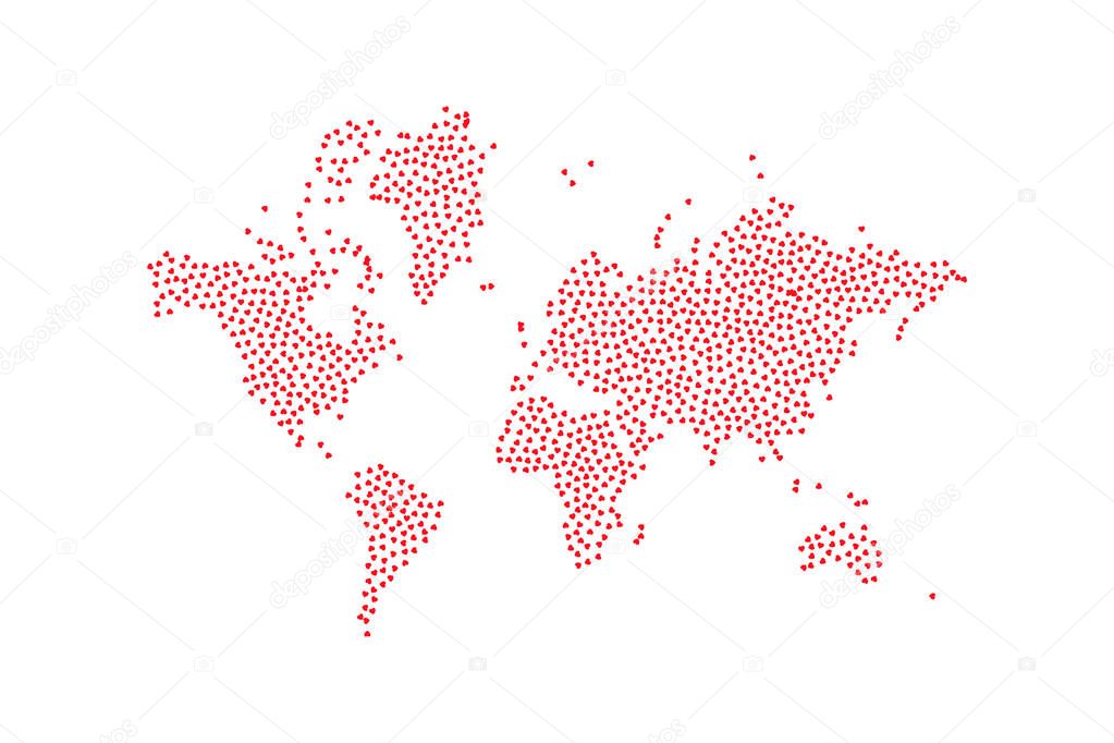Abstract World Map with hearts. Flat vector illustration EPS 10