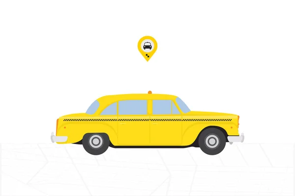 Taxi Auto in stile retrò da New York. Auto gialla con icona su sfondo bianco — Vettoriale Stock