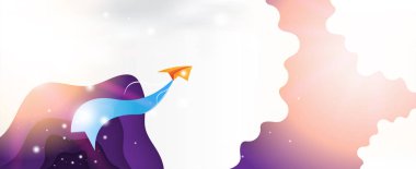 Kağıt uçak ile soyut afiş. Düz Vektör İllüstrasyonu Eps10