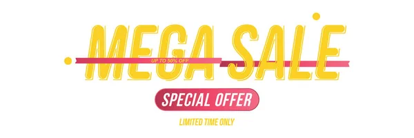 Značka Mega Sale. Nápis-písmo s reproduktorem na bílém pozadí. Plochý vektor – ilustrace Eps10 — Stockový vektor