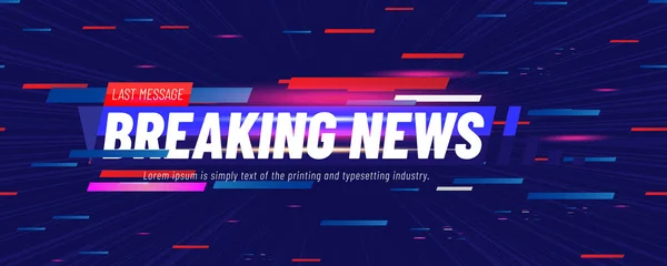 Ekran Tv kanalı için teknoloji arka plan üzerinde gölge, glith ve ışık efektleri ile Breaking News şablon başlığı. Düz vektör illüstrasyon Eps10