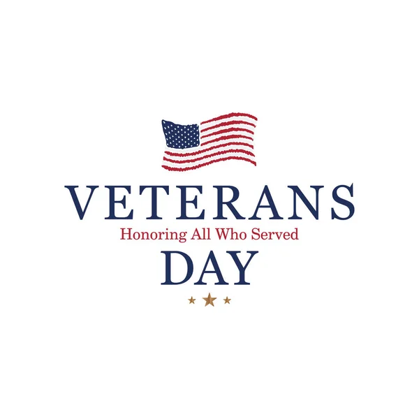 Veterans Day. Honoring all who served. Emblem with USA flag on white background. National American holiday event. Flat vector illustration EPS10