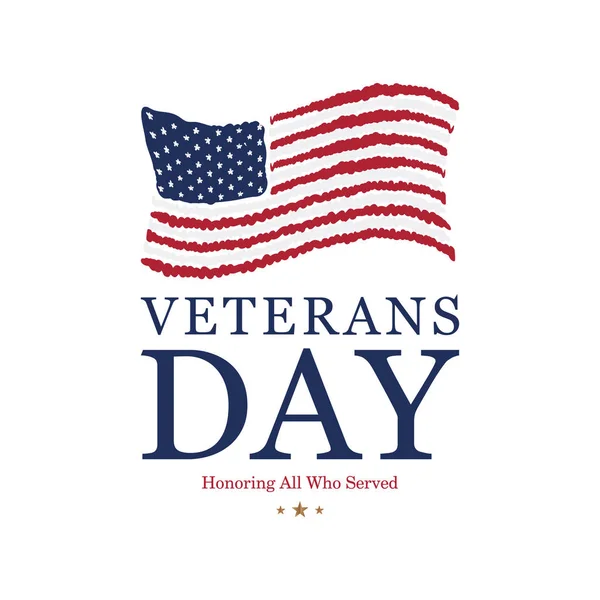 Día de los Veteranos. Honrando a todos los que sirvieron. Emblema con bandera de EE.UU. sobre fondo blanco. Evento nacional americano de vacaciones. Ilustración vectorial plana EPS10 — Archivo Imágenes Vectoriales