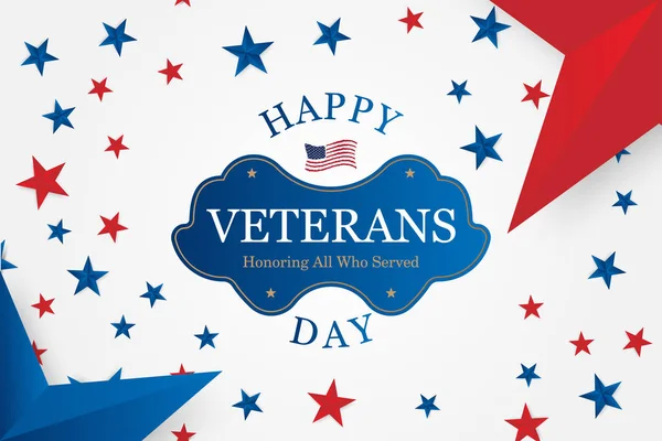 Veterans Day. Greeting card with font inscription on a starry background. National American holiday event. Flat vector illustration EPS10