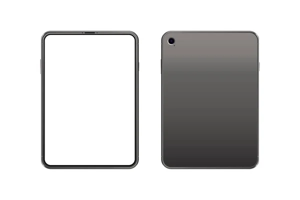 Установить макет реалистичного планшета. Передняя сторона с экраном и задняя сторона с камерой, изолированной на белом фоне с тенью. Плоская векторная иллюстрация EPS 10 . — стоковый вектор