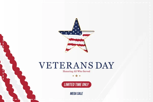 Veterans Day. Greeting card with USA flag and star on background National American holiday event. Flat vector illustration EPS10