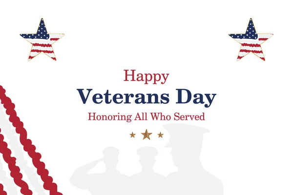 Happy Veterans Day. Greeting card with USA flag and soldiers on background with texture. National American holiday event. Flat vector illustration EPS10