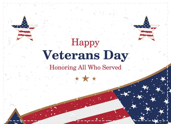 Veterans Day. Greeting card with USA flag and star on background National American holiday event. Flat vector illustration EPS10