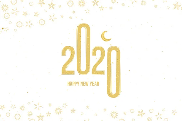 Happy New Year 2020. Greeting card with golden sign and moon on a white backdrop. Xmas vector background. Flat vector illustration EPS10 — ストックベクタ