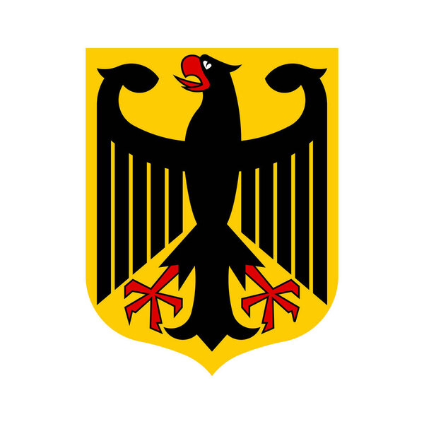 German coat of arms with an eagle on a shield. Flat vector emblem.