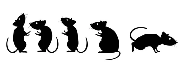 Rat is a symbol of the new year 2020. Cartoon silhouettes of rodents on a white background. Flat vector illustration EPS10. — Stock Vector