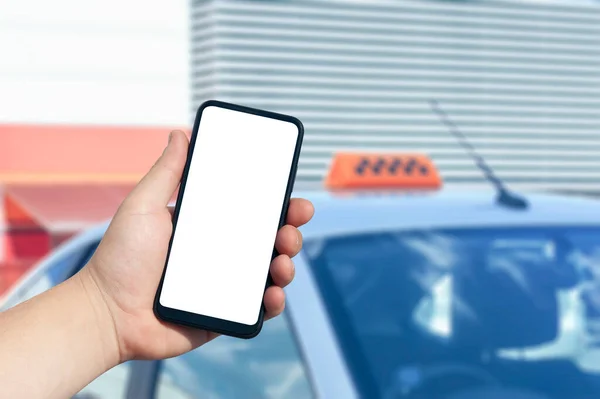 Mockup Van Een Smartphone Met Een Wit Scherm Hand Achtergrond — Stockfoto