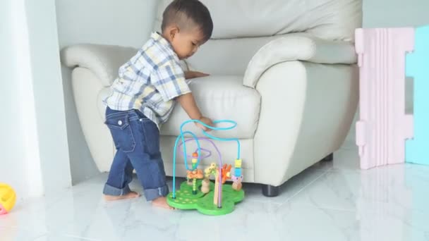 Bonito Pequeno Menino Jogar Brinquedo — Vídeo de Stock