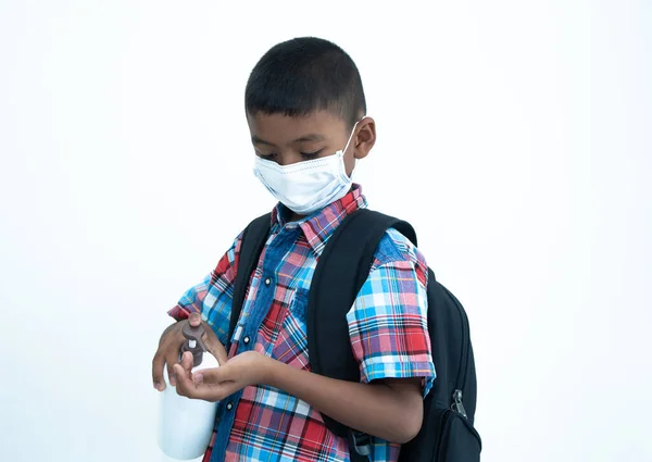 Kom Tillbaka Till Skolan Söta Lilla Pojke Coronavirus Skydda — Stockfoto