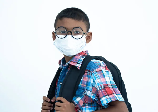 Come Back School Cute Little Boy Coronavirus Protect — Stock Photo, Image