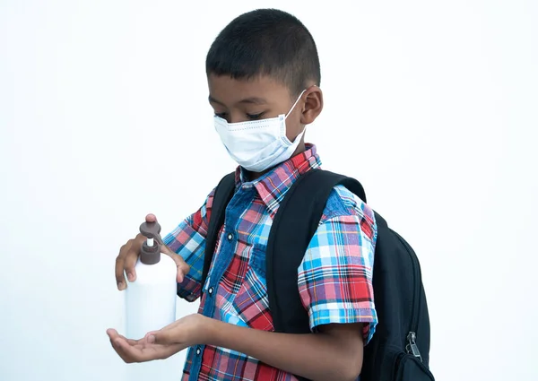 Come Back School Cute Little Boy Coronavirus Protect — Stock Photo, Image